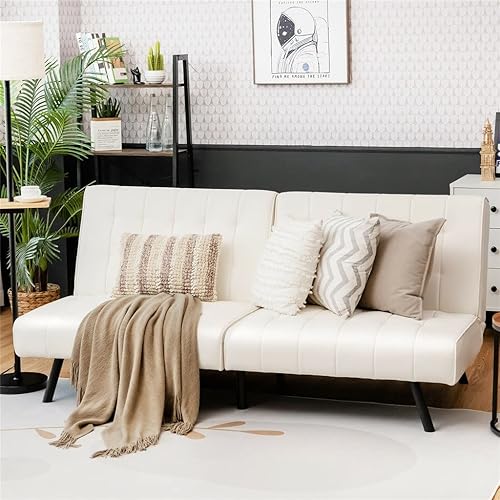 Miniatura 3 de SHUAN Deck Chair Futon Sofa Bed PU Leather Convertible Folding Couch Sleeper Lounge Convenient Installation Color  Black