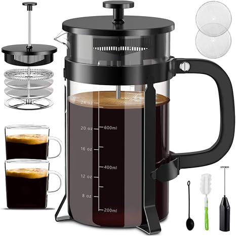 Amazon.com: Cafetera de prensa francesa de acero inoxidable 304 con un  sistema de filtración integrado por 4 pantallas filtrantes, de vidrio  resistente al calor, duradera, fácil de limpiar, cafetera para hacer café