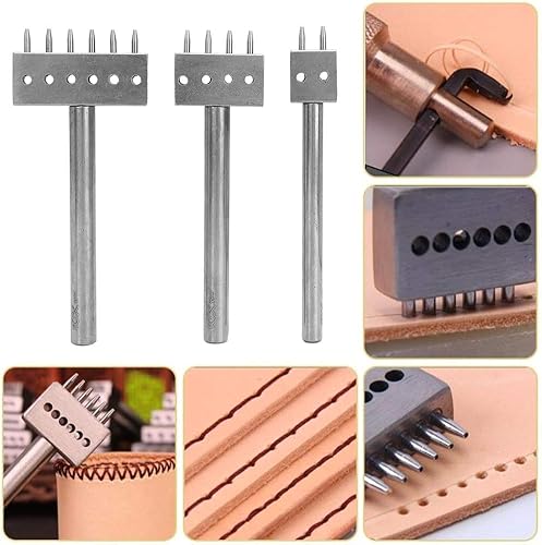 Miniatura 10 de Juego de 3 herramientas profesionales para perforar agujeros de cuero, puntada de corte para cartera, cinturón, herramienta de perforación de cuero
