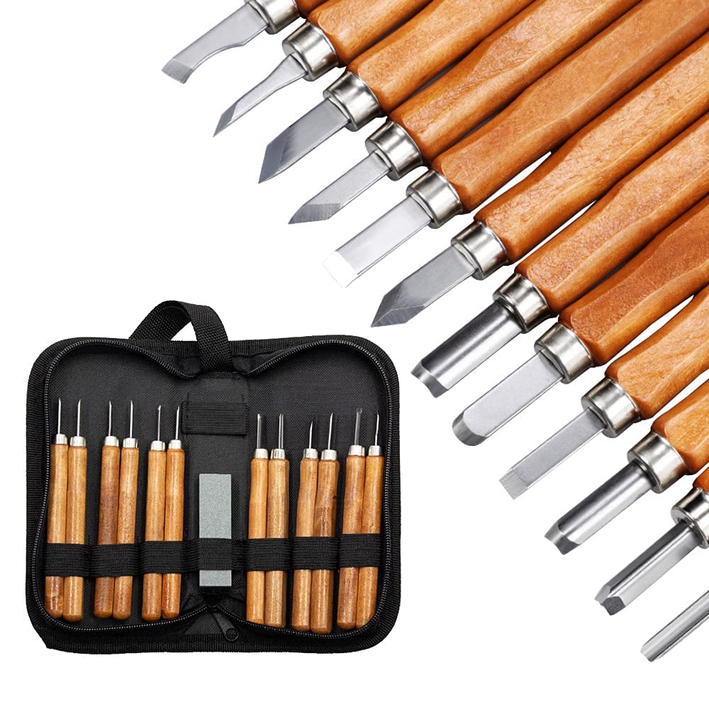 Wood Carving Tools, 12 PCS with Grindstones Precision Carving Craft Knife Hobby Knife, Art Knife Stainless Steel Blades, for Cutting Carving Scrapbooking, Stencil, DIY Project, Fruit, Vegetable