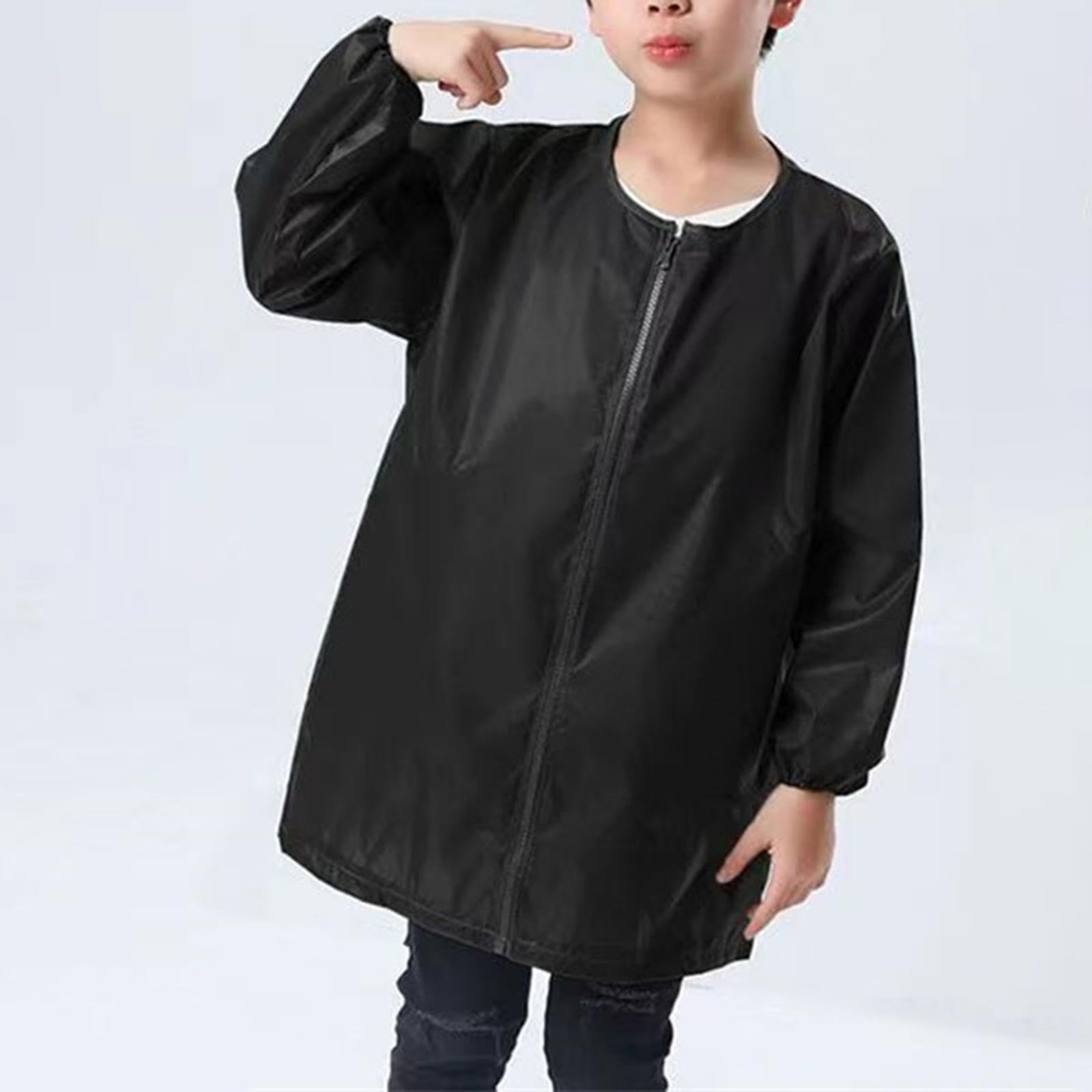 Tablier de peinture pour enfants avec fermeture éclair sur le devant pour filles, garçons, enfants, travail manuel noir, taille XL