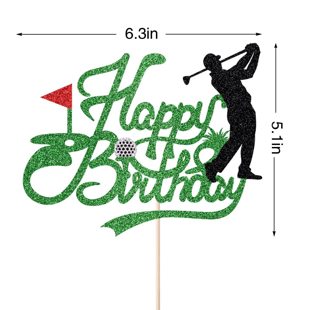 Crseniny Golf Happy Birthday Cake Topper?Golf Ball Player Cake Decorations?Glitter Golf Happy Birthday Cake Topper - Sports Themed Party Decoration Supplies