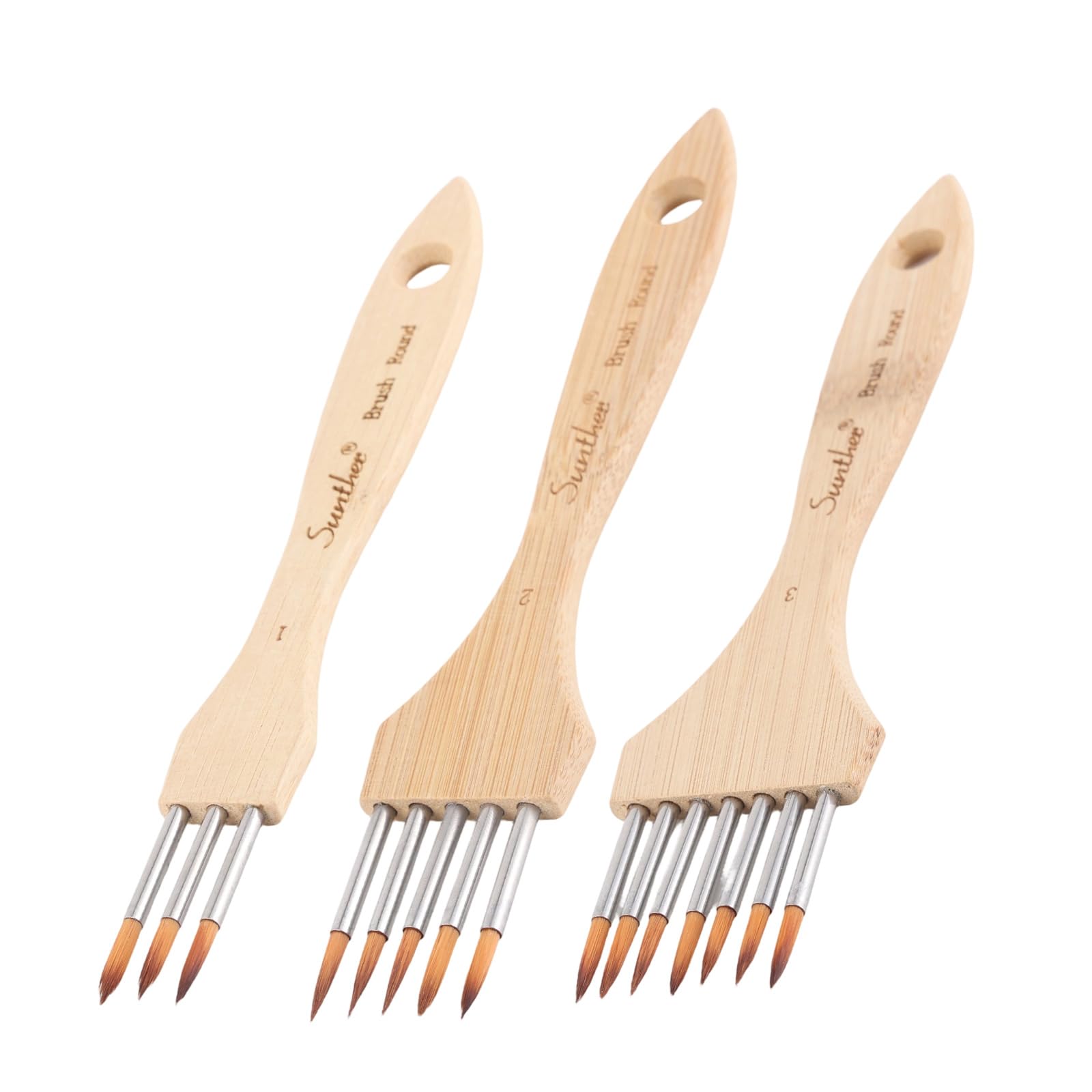 3Pcs Artist Painting Brush Wood Handle Nylon Bristles Brush with Multi Head for Oil Watercolor Acrylic Scale Painting Fine Detail Brushes