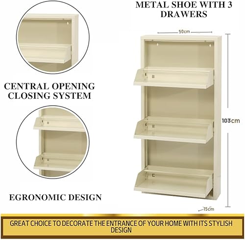 Miniatura 2 de Alveon Zapatero con cajón abatible, organizador de almacenamiento, zapatero independiente, montado en la pared, sin montaje (rojo, 3 cajones)