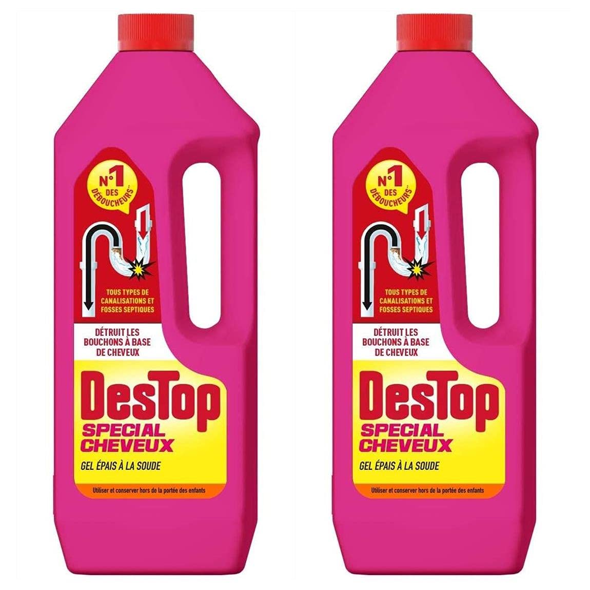 DESTOP Gels - Desatascador de desagüe, especial para el cabello, 1 L, 2 unidades