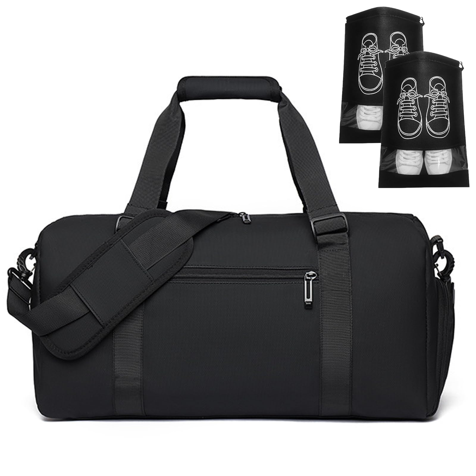 Sports Gym Bag with Shoe Compartment and Wet Pocket, Travel Duffle Bag for Men and Women, Sports Holdall Black Weekend Bag for Gym and Overnight Stays - 48×24×24cm