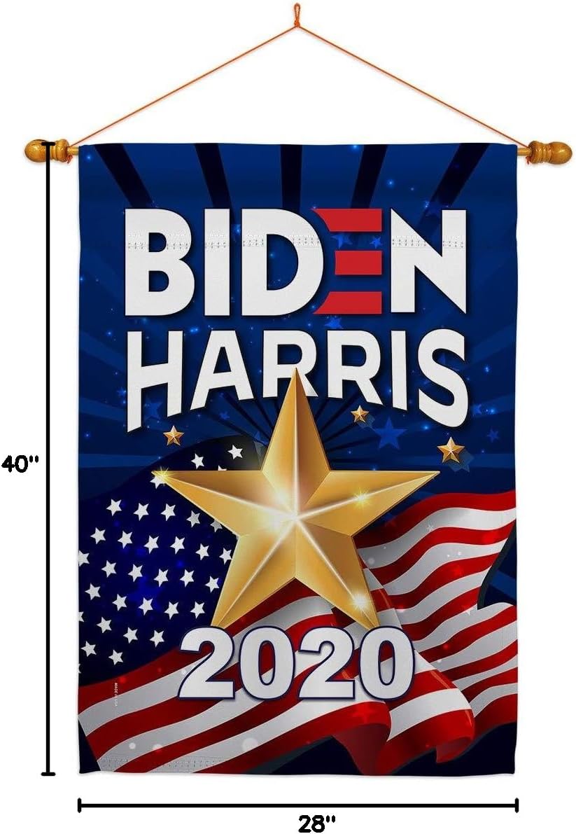 2020 Biden Harris House Flag Dowel Set Patriotic President Democrat Republican Tea Party United State American Election Small Decorative Gift Yard Banner Made In USA 28 X 40