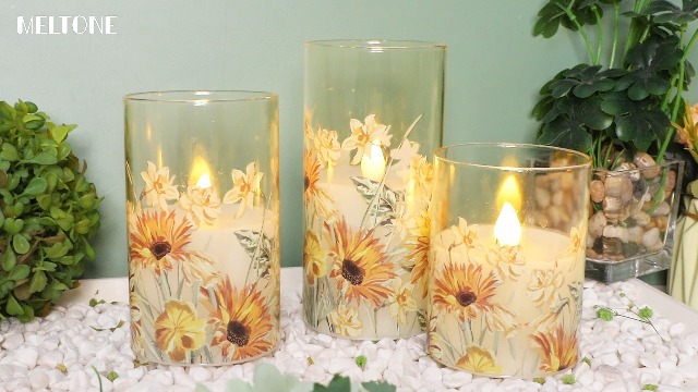 Image of MELTONE Fall Sunflower Flameless Candles with Remote Timer Real Wax Flickering Battery Operated Glass Candles - Home Party Bedroom Birthday Christmas Autumn Decorations