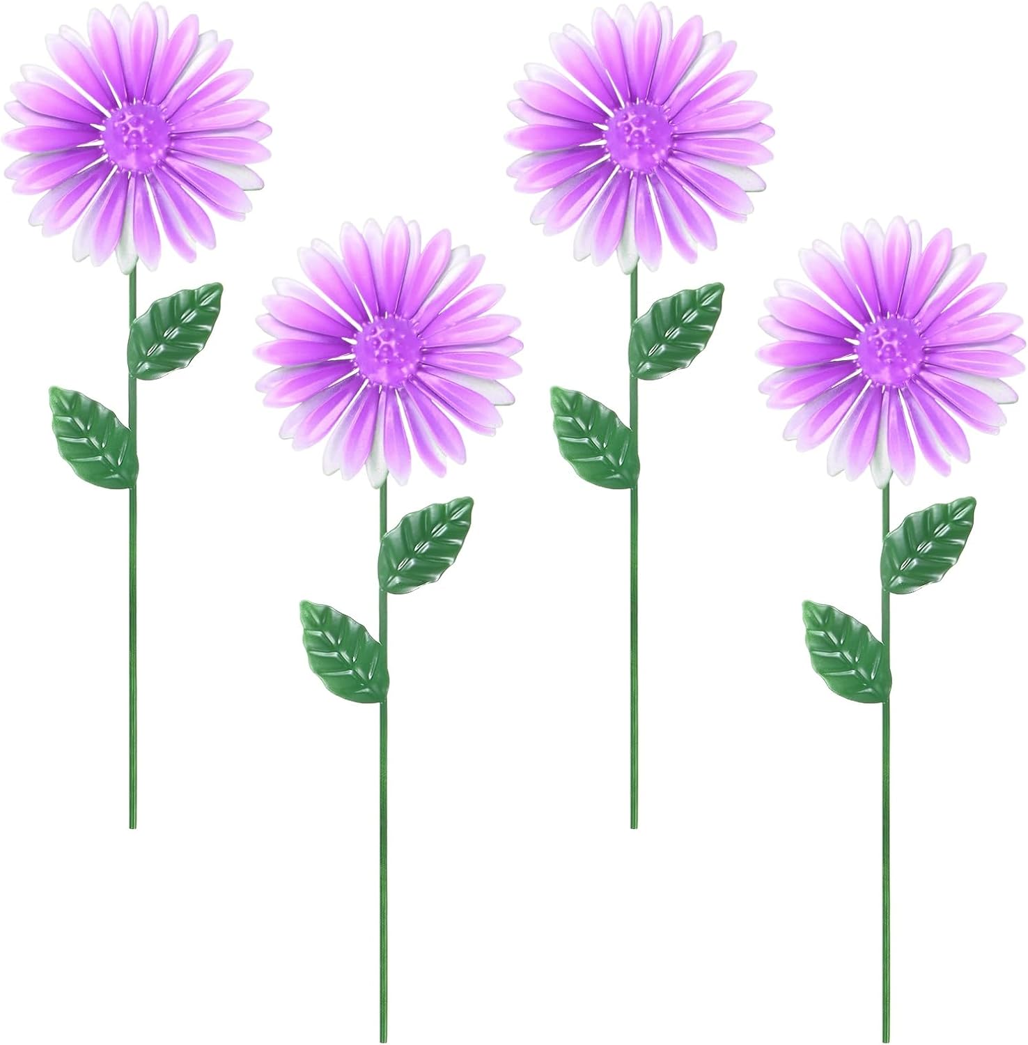 M METERXITY 4 Pack Small Flower Garden Decor Stakes, 8.66 Inch Waterproof Metal Garden Stakes Spring Decorative for Indoor/Outdoor/Lawn/Flower Pot/Bouquets/Patio/Terrace/Home Decor [Purple]