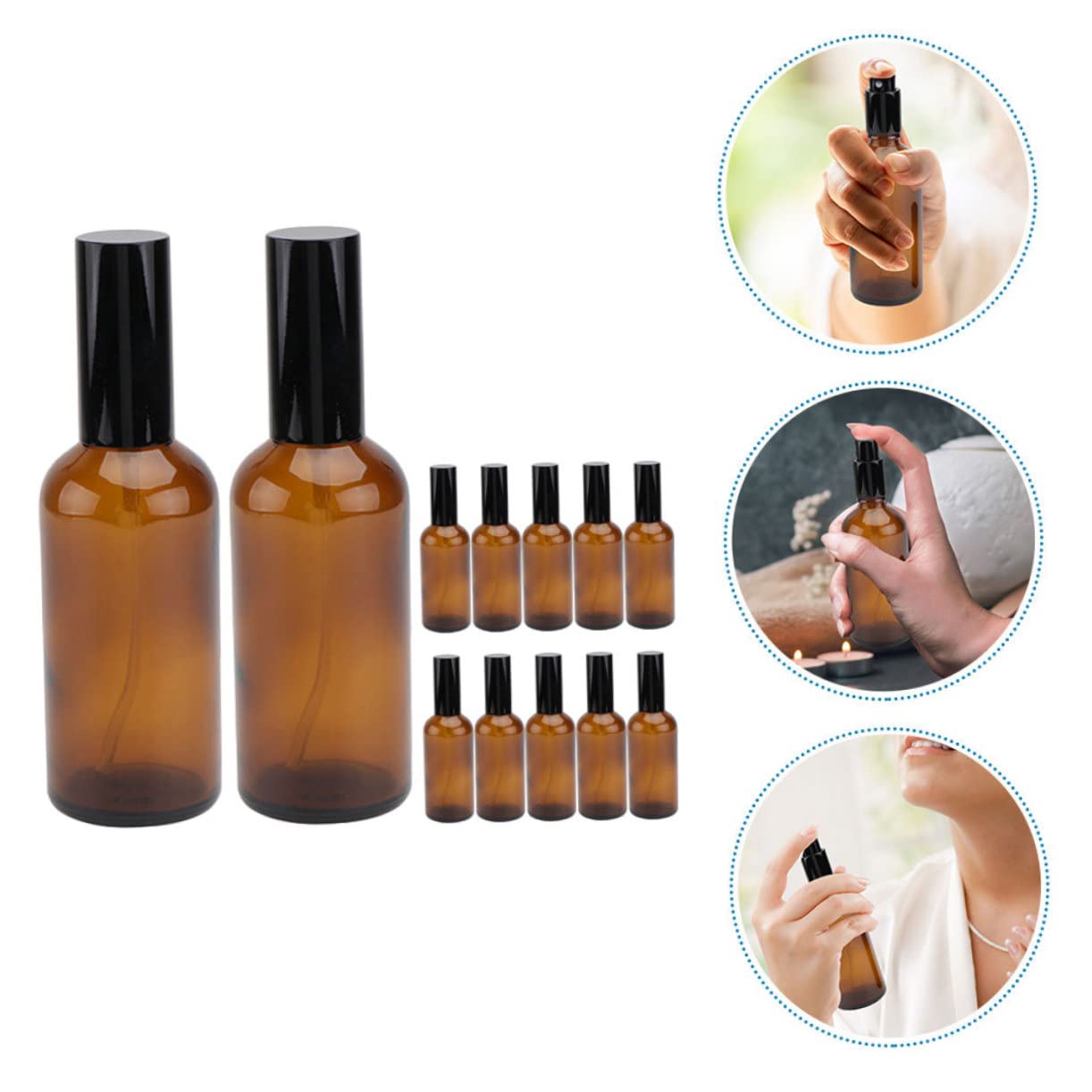 12x 30ml Glas Sprühflaschen für Ätherische Öle, Braun | Wiederbefüllbar, Lichtdicht, Reisetauglich für Geschäftsreisen, Kompakte Feinsprüher