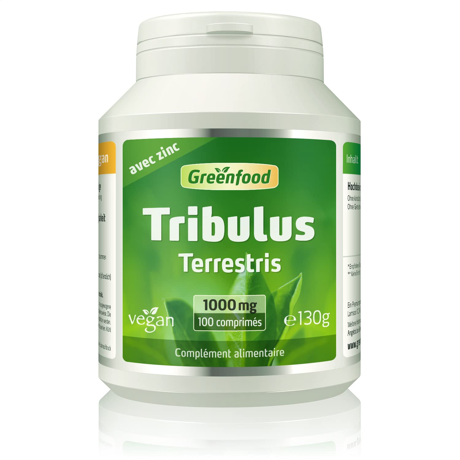 Greenfood Tribulus, 1000 mg, extrait à dose élevée, 100 comprimés. Sans additifs artificiels. Sans génie génétique. Vegan.