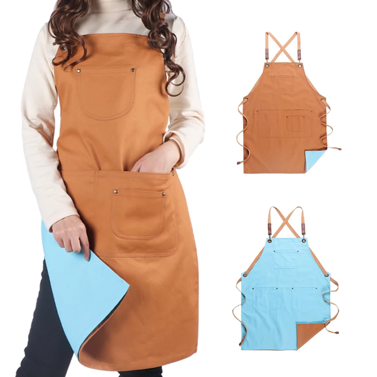 Delantal Cocina Baberos Delantales De Cocina De Lona De Dos Caras A La Moda para Mujer Hombre Trabajo De Chef Restaurante Bar Tienda Cafeterías