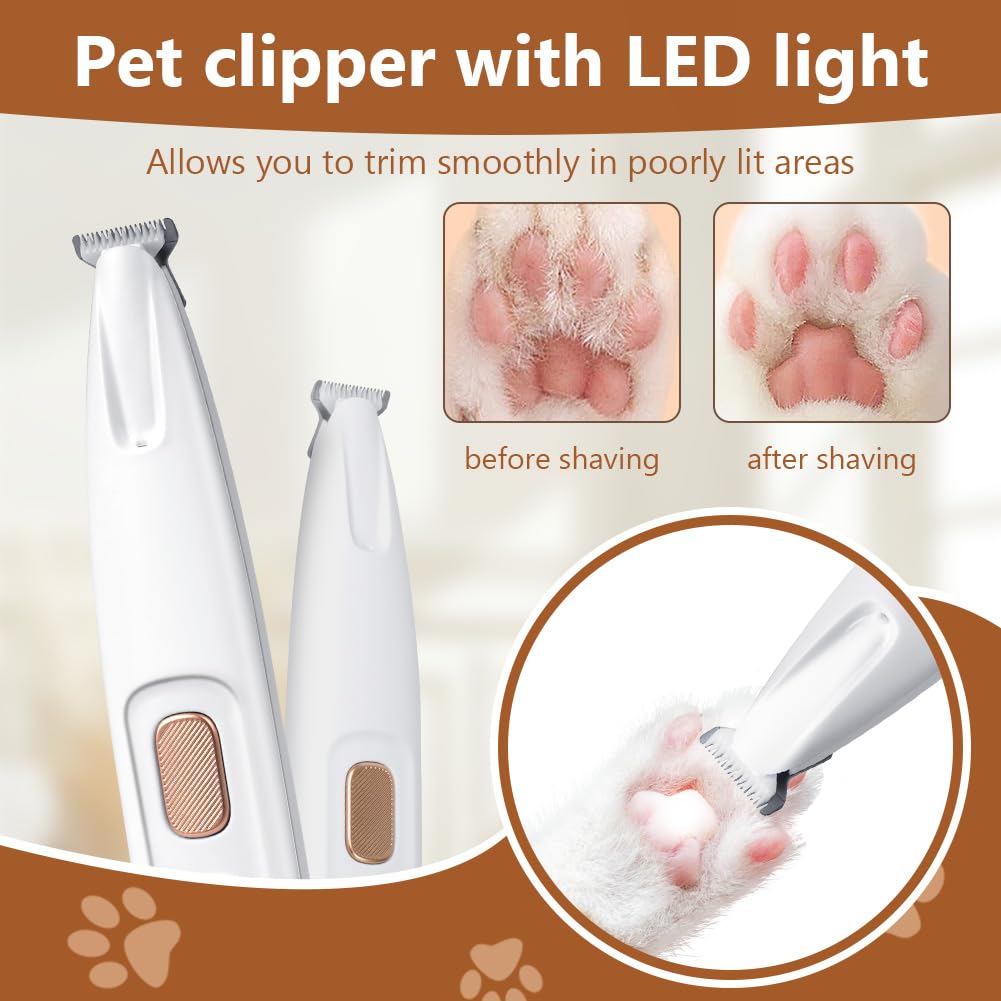Tondeuse pour Pattes Chien Silencieuse, Tondeuse pour Chien et Chat, Lames Céramique et Inox, LED Intégrée, Rechargeable USB, Étanche, Toilettage Zones Sensibles pour Pattes, Yeux, Oreilles