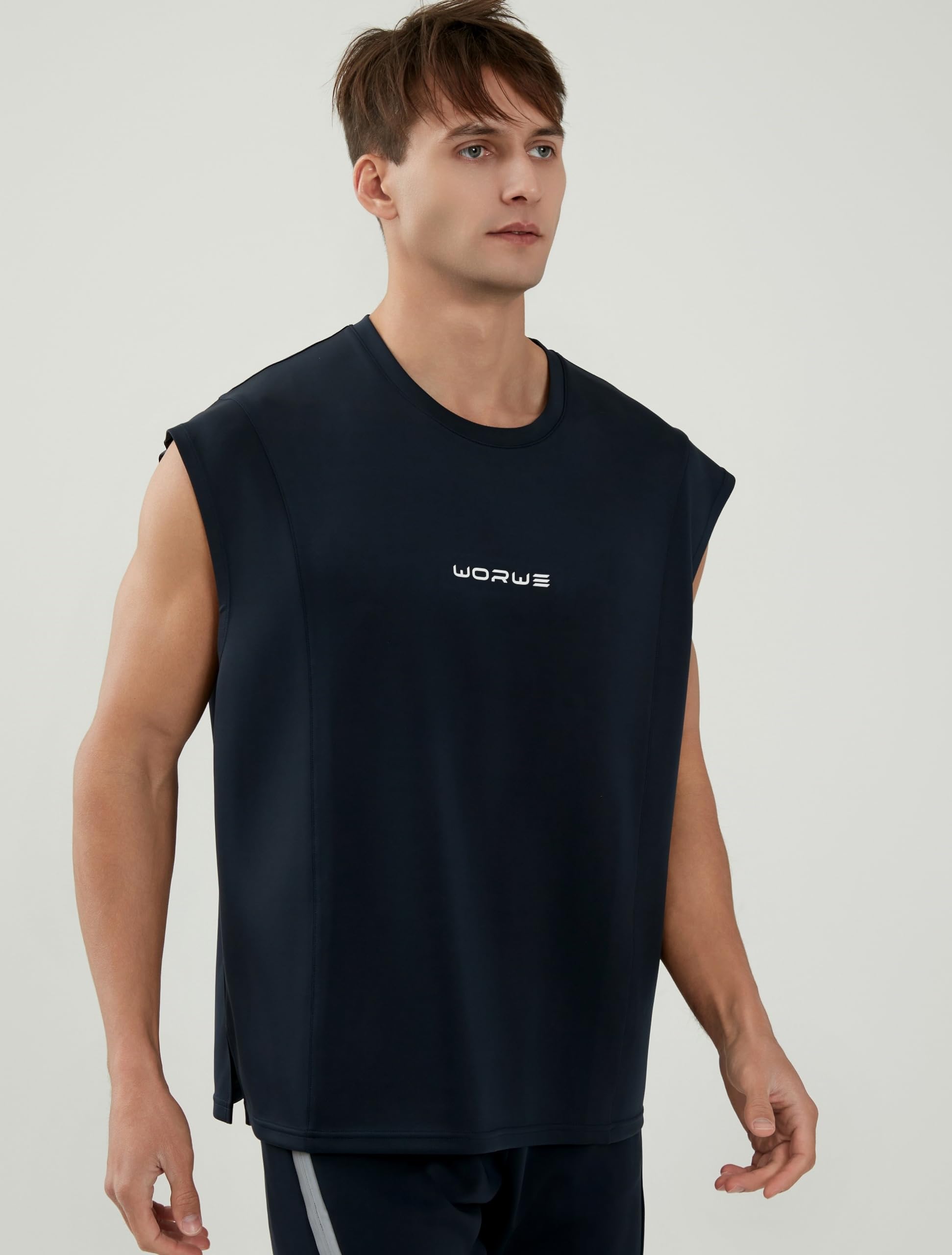 Maglietta Senza Maniche da Uomo Stile Spalla Caduta Moda Sportiva Fitness Asciugatura Rapida ranspirabile Bretella Top Logo 3D Anti-UV Girocollo