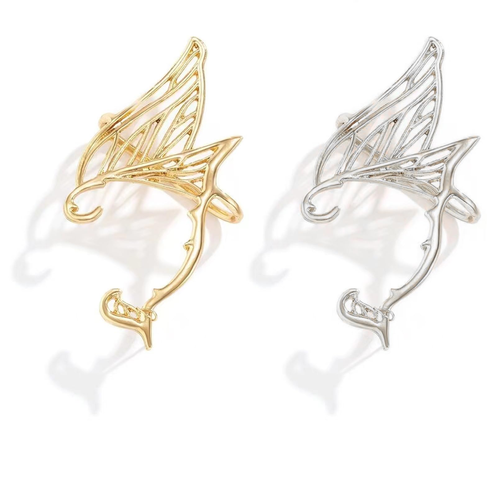 2 works Elf Ears Adult, Fairy Ears for Cosplay Silver and Gold Clip on Earrings