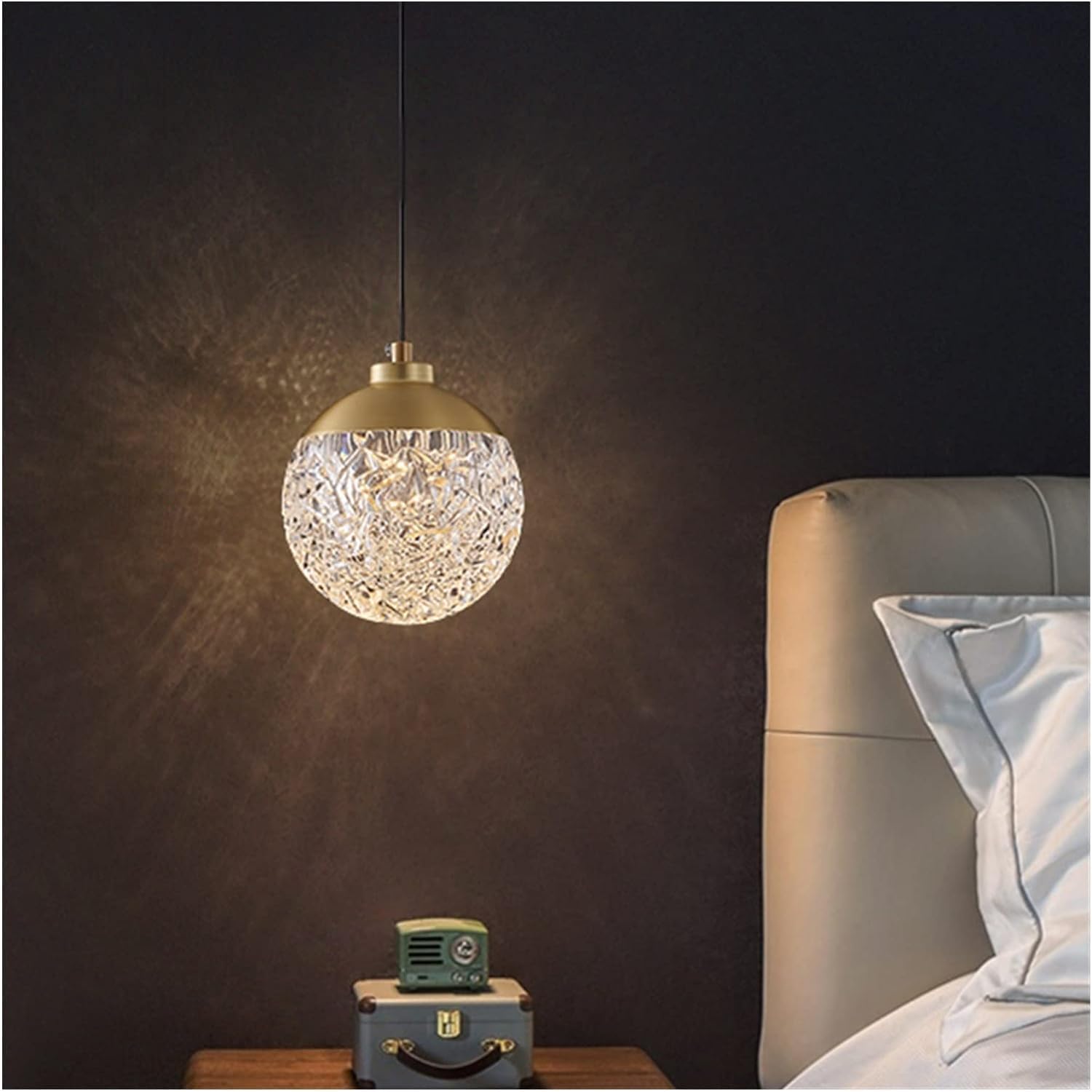 ASerZenith Copper Small Pendant Light Luxury Chandelier Indoor Led - Bedside Light,Warm White-12.5Cm