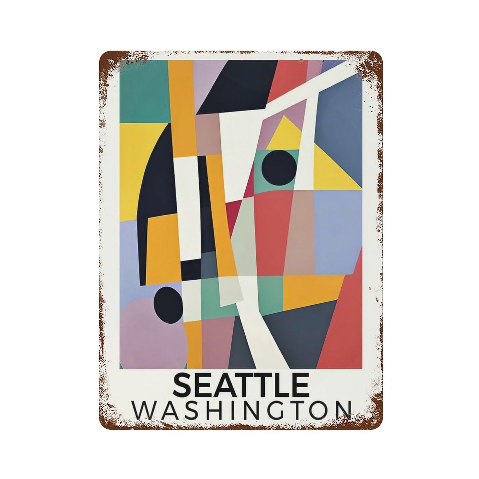 Seattle Washington Rust Effect Tin Sign 15.7"x11.8", Industrial Home Decor for Garage, Pub Or Kitchen