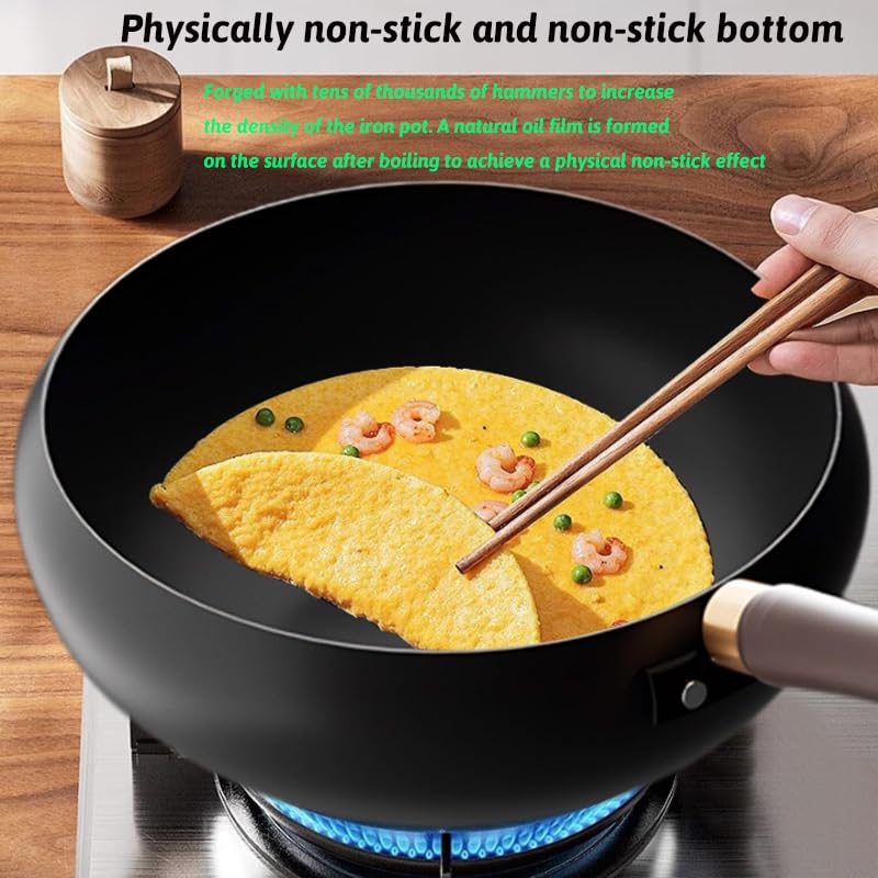 Wok japonés de hierro fundido con tapa y espátula 30 cm miniatura 5