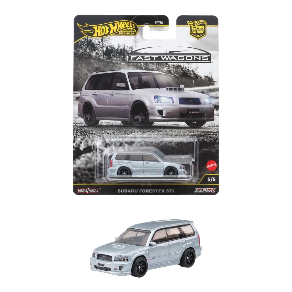 Hot WheelsPremium Car Culture Collectible Toy Car, 1:64 Scale Die-Cast Subaru Forester STI, Ronin Run 2 Vehicle with Real Riders Tires