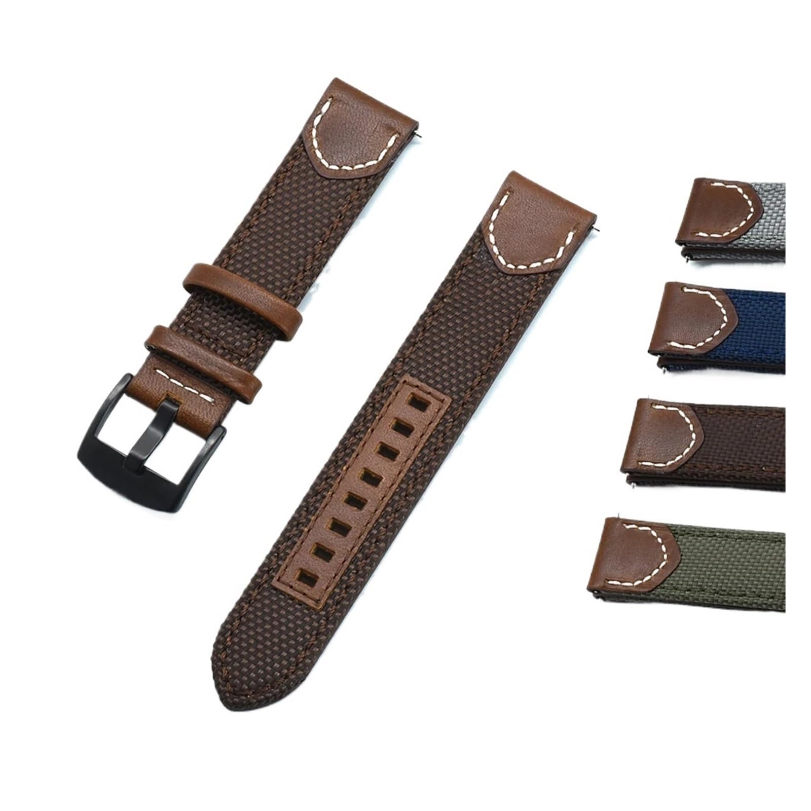 Cinturini, Cinturini for Orologi in Tela Nylon + Pelle a sgancio rapido(Black,22mm)