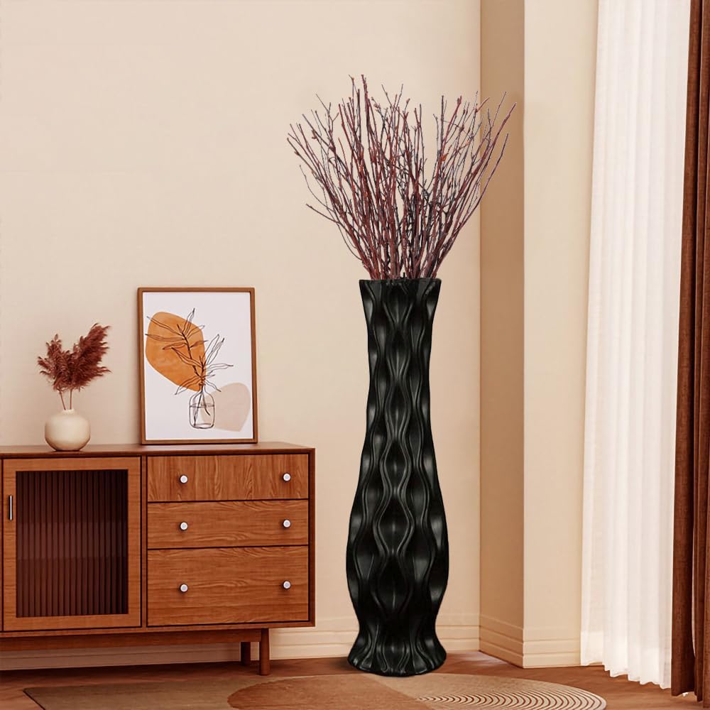 Tall Black Floor Vase 30 inches, Handmade Large Ceramic Vases for Home Decor Living Room, Wave Pattern Decorative Vases Wide Mouth Opening Corner Vase for Pampas Grass, Hallway - Image 5