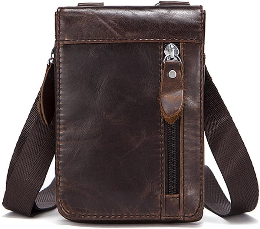 Leather Belt Bag Organizer Fashion Waist Pack Small Travel Fanny Pack with Belt Hook & Adjustable Strap Portable Money Wallet Cellphone Organizer Gift for Men Coffee