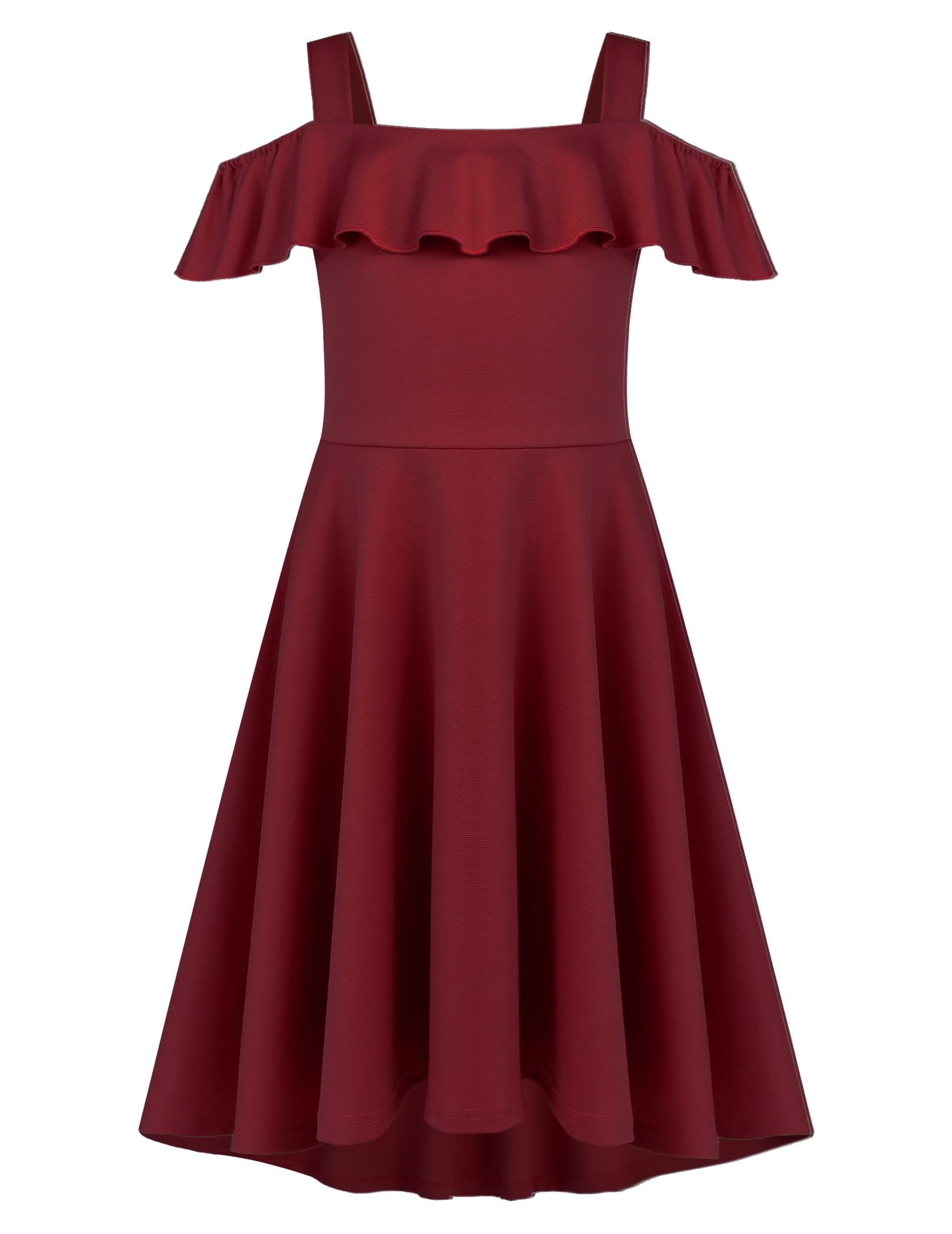 Arshiner Vestido de Verano para Niñas Vestido Elegante con Hombros Descubiertos Vestido para Niños Vestido Alto Y Bajo Vestidos Informales con Bolsillo de 4-13 Años