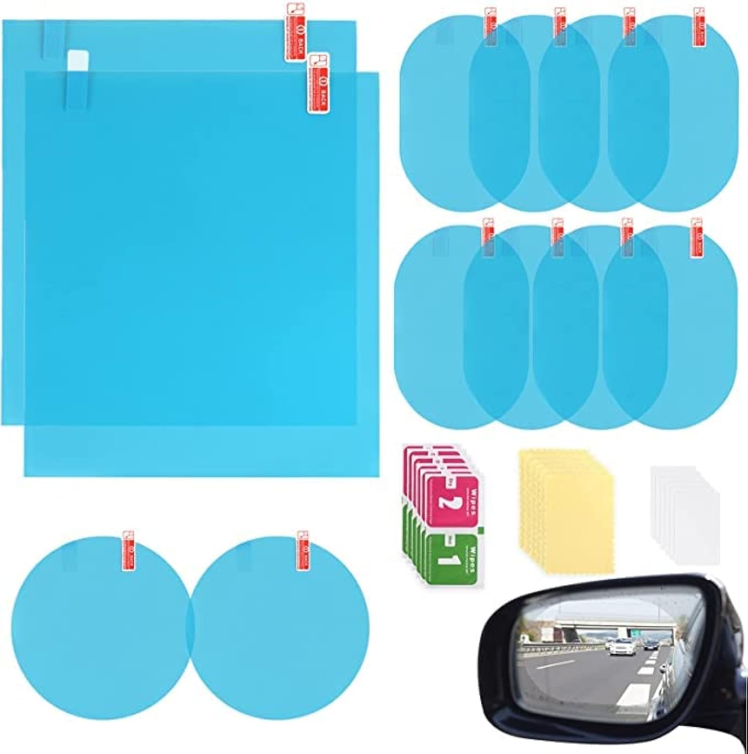 QuantumG - 12Pcs Rain Proof Car Side View Mirror Film, Anti Fog, Anti Glare, Anti Scratch Anti Mist, Rainproof, HD Nano Clear Protective Sticker Film for Car Side Mirrors, Side Windows, Safe Driving