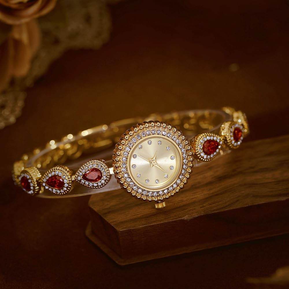 ADSBIAOYE Uhren für Damen, luxuriös, Vintage, buntes Kristall-Armband, Kette, Uhren, Diamant-Zifferblatt, wasserdicht, modisch, Quarzuhr