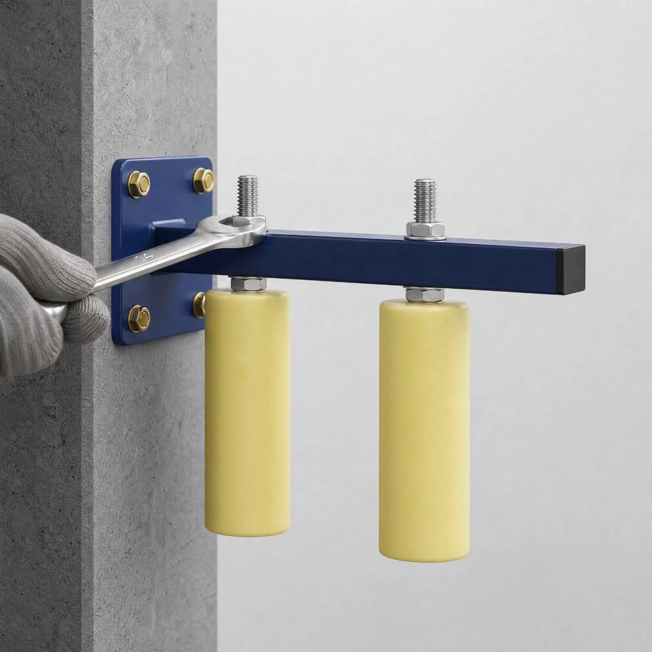 Slide Gate Guide Roller, 4" Sliding Gate Roller, Heavy Duty Gate Rollers | Adjustable to 5.7", UHMW Nylon Rollers, Blue Powder-Coated Steel Bracket, Anti-Rust Sliding Gate Hardware