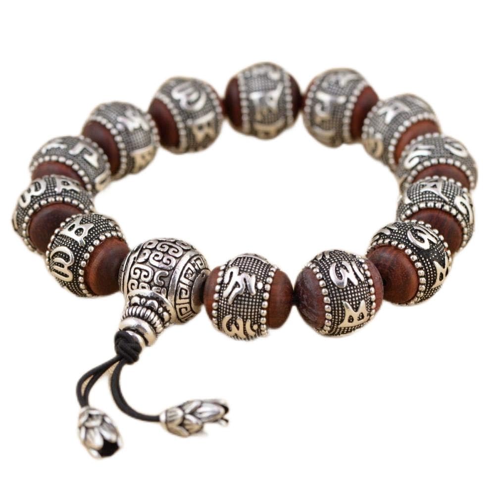 Pulsera Para Mujer,Pulsera Hecha A Mano S925 Pulsera De Sandalia Mantra De Seis Palabras De Estilo Antiguo Grande Modelos Para Hombres Y Mujeres Accesorios De Ropa De Estilo Étnico Joyería