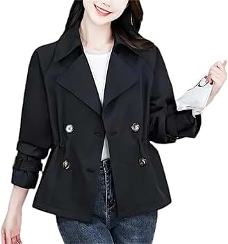 Amazon.com: Women's Spring Short Double-Breasted Trench Coat