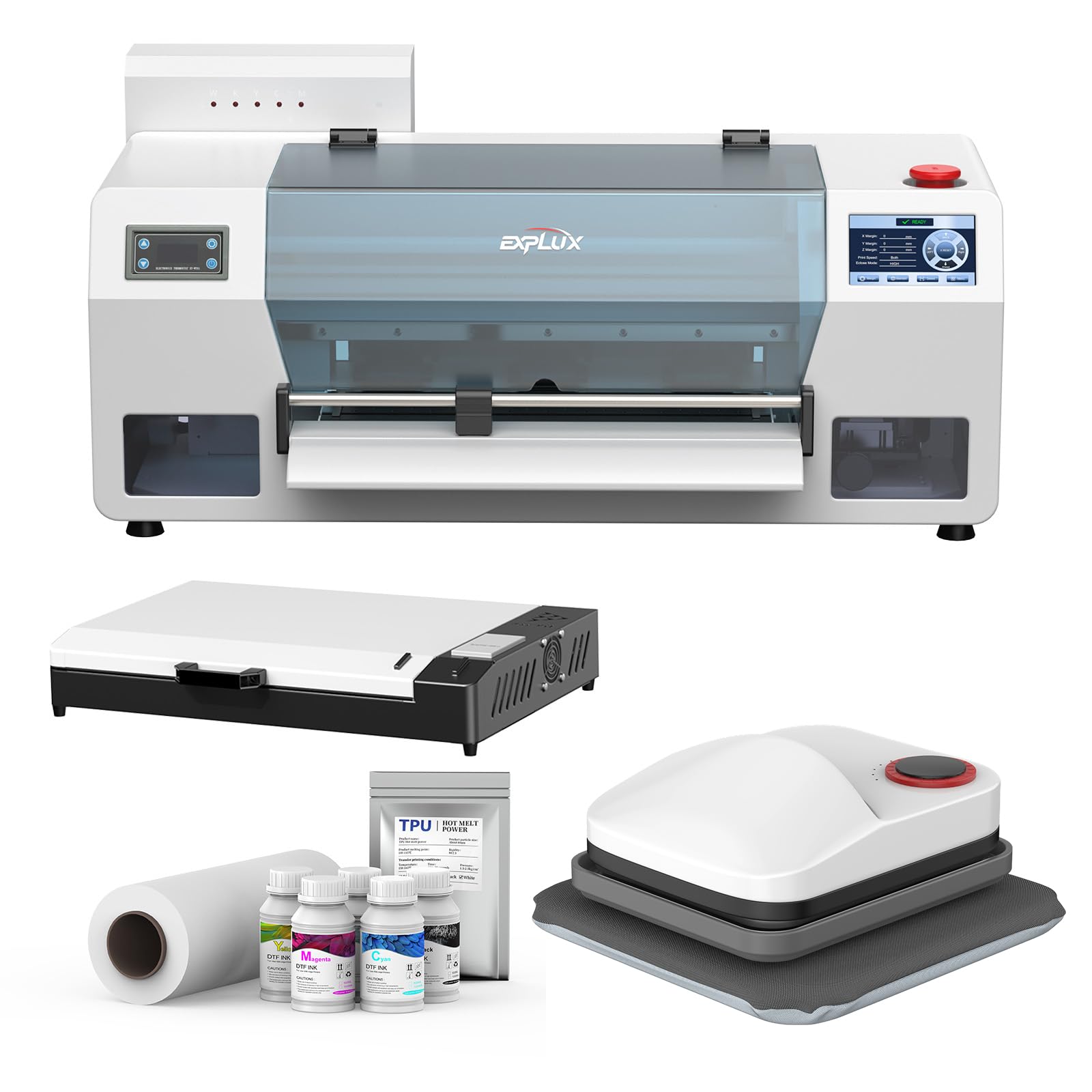 EXPLUX A3 Size DTF Printer,200% High-Speed with i3200 Printhead &amp; Anti-Clogging Tech for Crisp &amp; Vibrant T-Shirt, Textile Designs,Gift Ink 2 Year (A3 Printer+Oven+Heat Press)