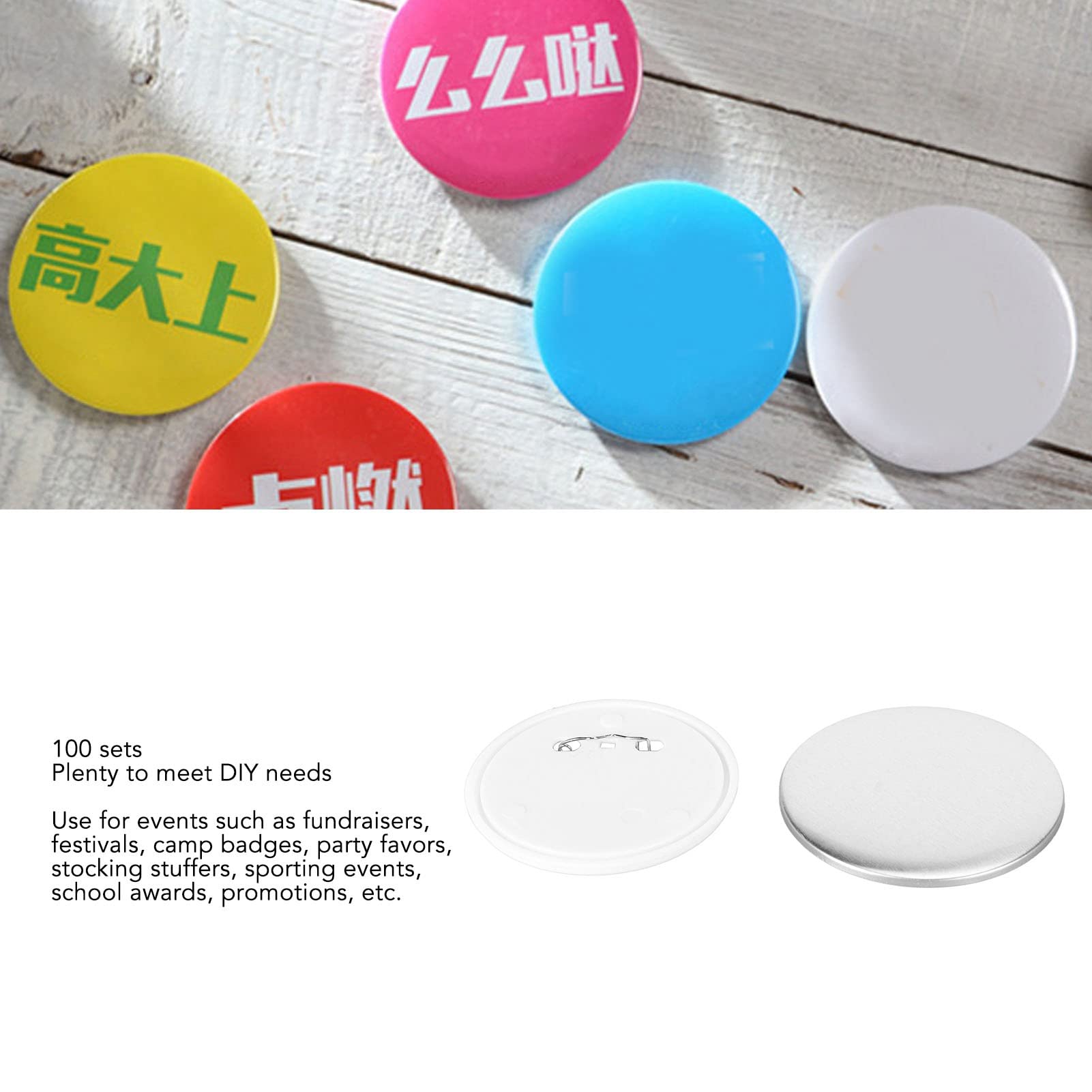 Set di parti di badge per bottoni vuoti Set di bottoni antiruggine di forma rotonda fai-da-te Forniture per eventi di artigianato Premi 100 set di plastica di banda stagnata (Umiltà)