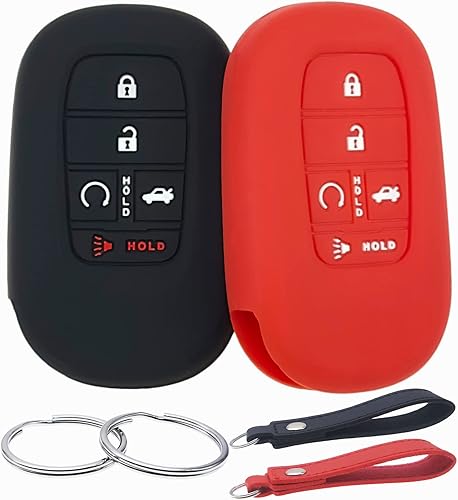 Funda de goma de silicona para llavero compatible con Honda Accord Civic HR-V CR-V Pilot Sport SI EX EX-L Touring 2022-2025 (negro rojo)