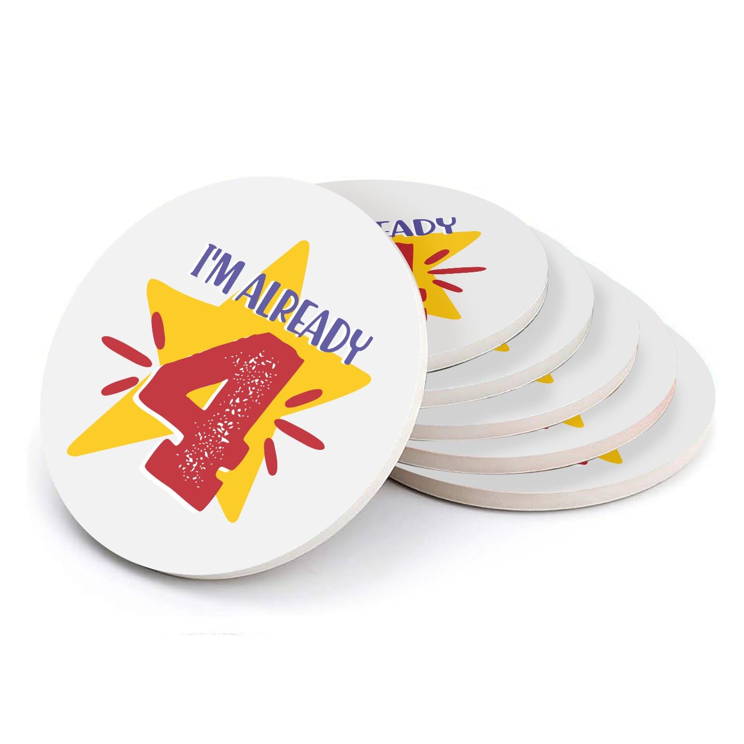 Sous-verre ronds en céramique cadeau anniversaire 4 ans motif étoile