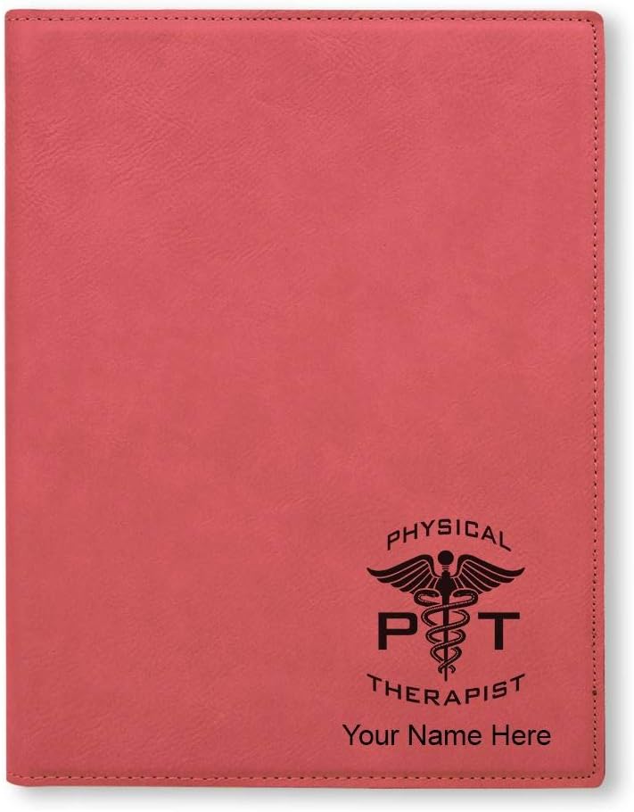 Large 9.5" X 12" Portfolio Notepad, PT Physical Therapist, Personalized Engraving Included (Black with Silver)