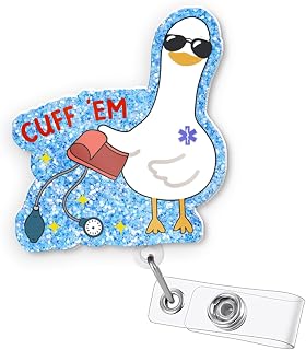 AZGUAMI Funny Nurse Badge Reel – Retractable Cute ID Badge Holder with Alligator Clip for Doctor, CNA, MA, LPN, EMT, Healthcare Worker – Cuff ’Em Appreciation Gift – Nurse Week Accessory