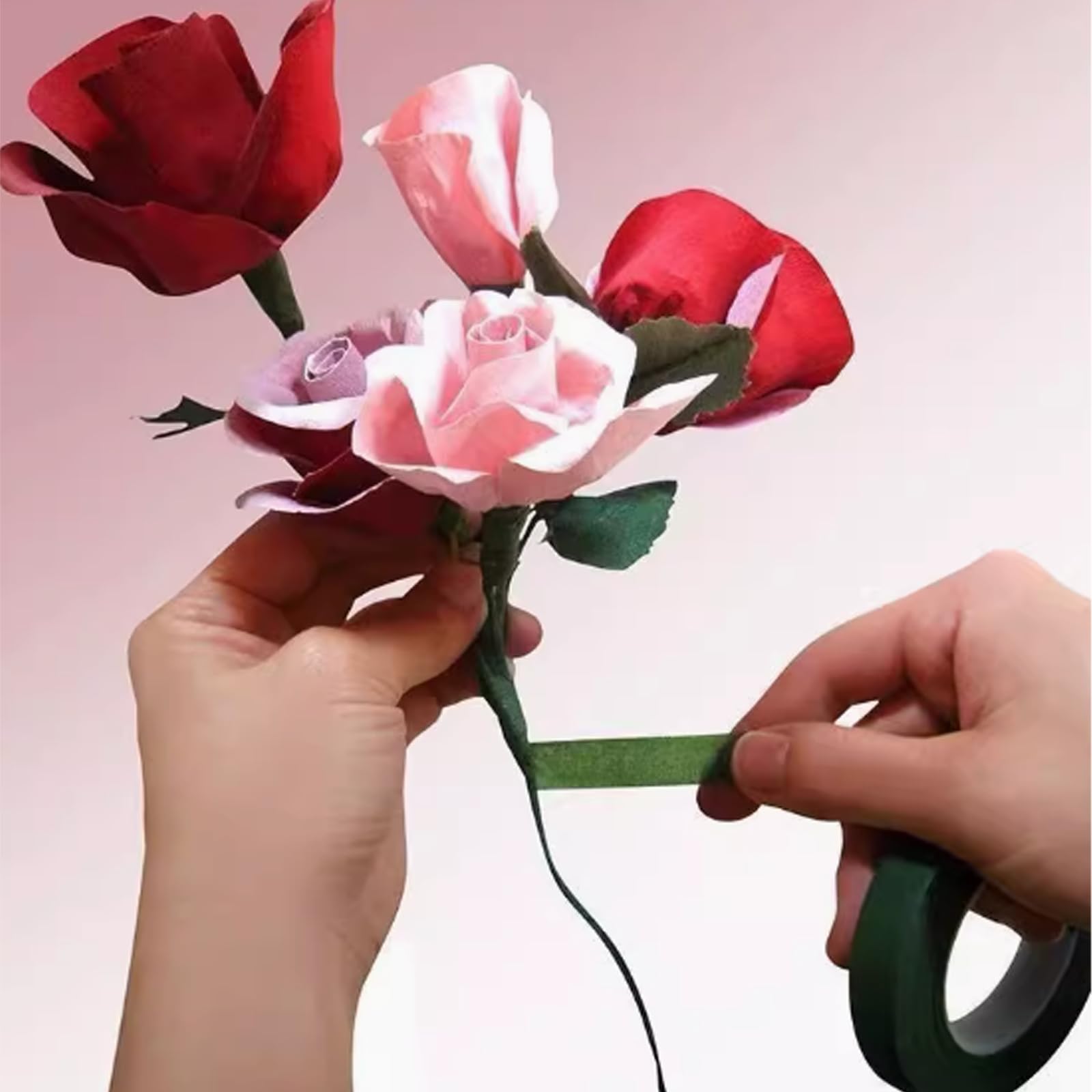 150 Tiges Fleuristes En Fil De Fer Vert + 3 Rouleaux De Ruban Crêpe - 30 Cm De Long - Pour Bouquets, Artisanat Floral