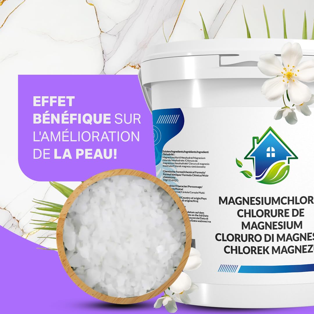 Chlorure de Magnésium Flakes I Cristaux de Magnésium pour Spa I Sel de Bain Relaxant Hexahydraté I Sels de Bain Naturels (8 Kg)