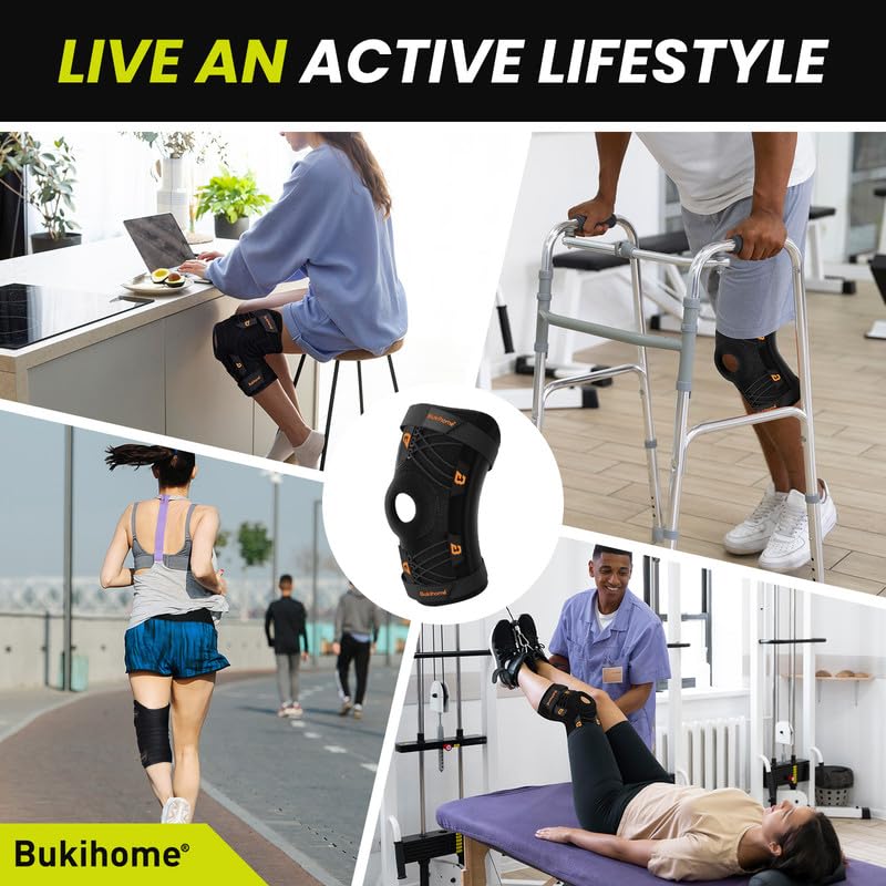 Miniatura 8 de Bukihome Rodillera con almohadillas de gel y estabilizadores laterales para aliviar el dolor, compresión ajustable para desgarro de menisco,