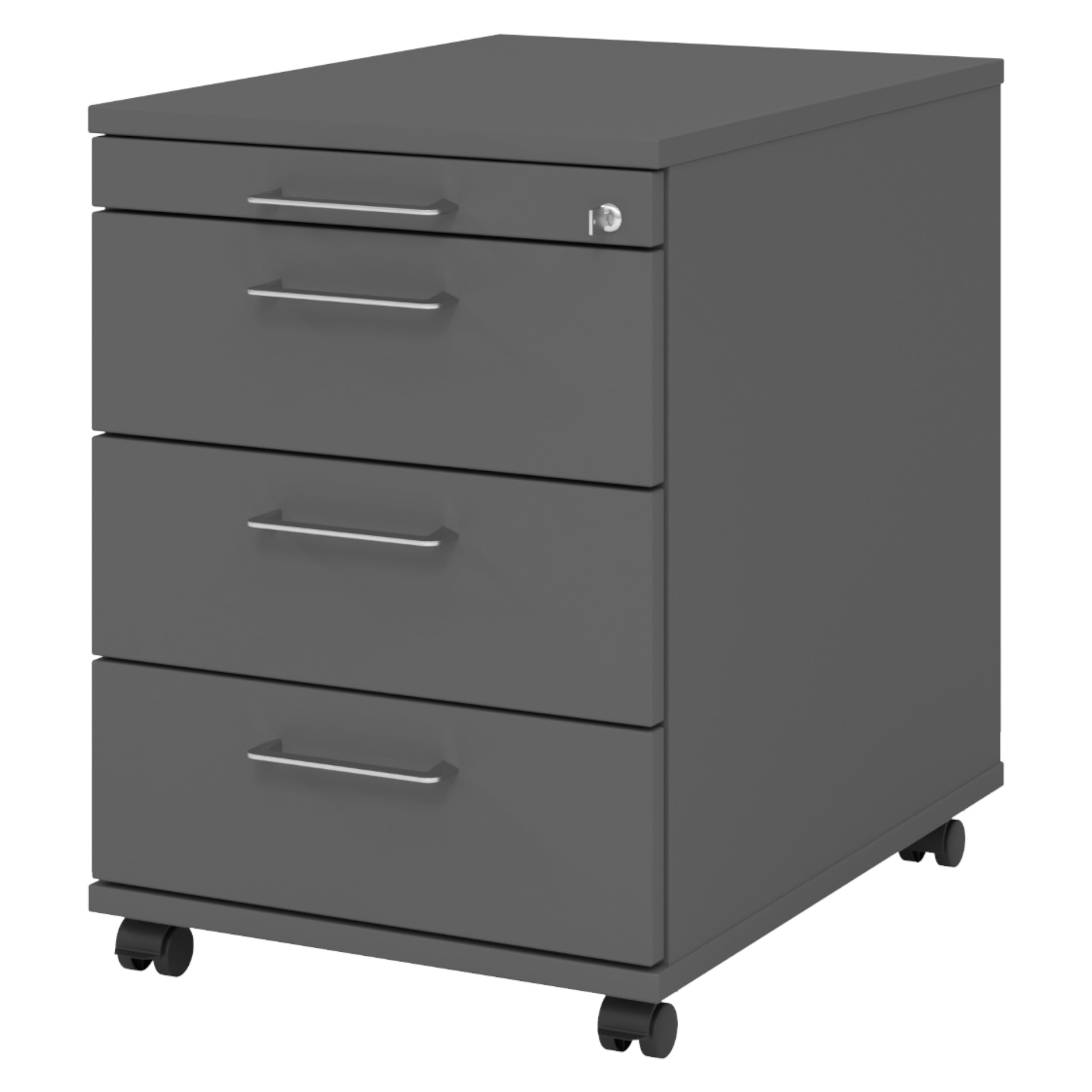 bümö Rollcontainer mit Schubladen, Container abschließbar aus Holz in Graphit - Rollwagen für's Büro als Schreibtisch Unterschrank, Bürocontainer od. Schreibtischcontainer mit Bügelgriffe