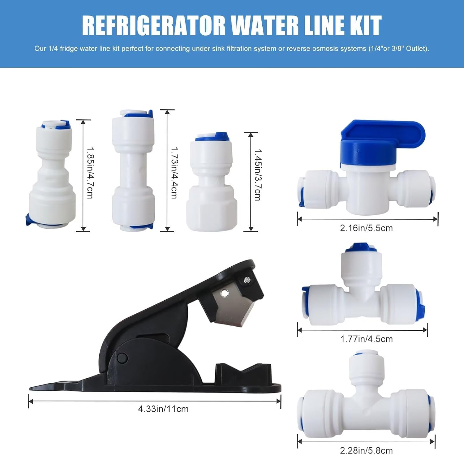2025 Upgraded 1/4 Water Line kit for Connecting Under Sink System Reverse osmosis systems (1/4"or 3/8" Outlet), for Drinking Water Filter Faucet Refrigerator ice maker Water Dispenser