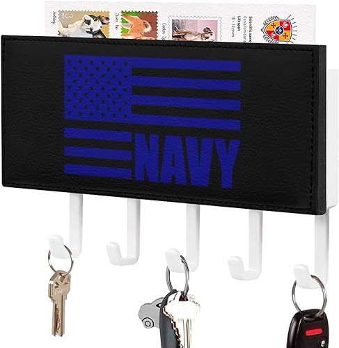 Soporte para llaves montado en la pared de la bandera estadounidense de color azul marino, ganchos para llaves, organizador para entrada, pasillo,