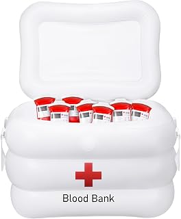62 Pcs Halloween Inflatable Cooler with Halloween Blood Bags, Spooky Hospital Inspired Drink Cooler and Reusable IV Bags for Drinks for Zombie Vampire Party Decorations
