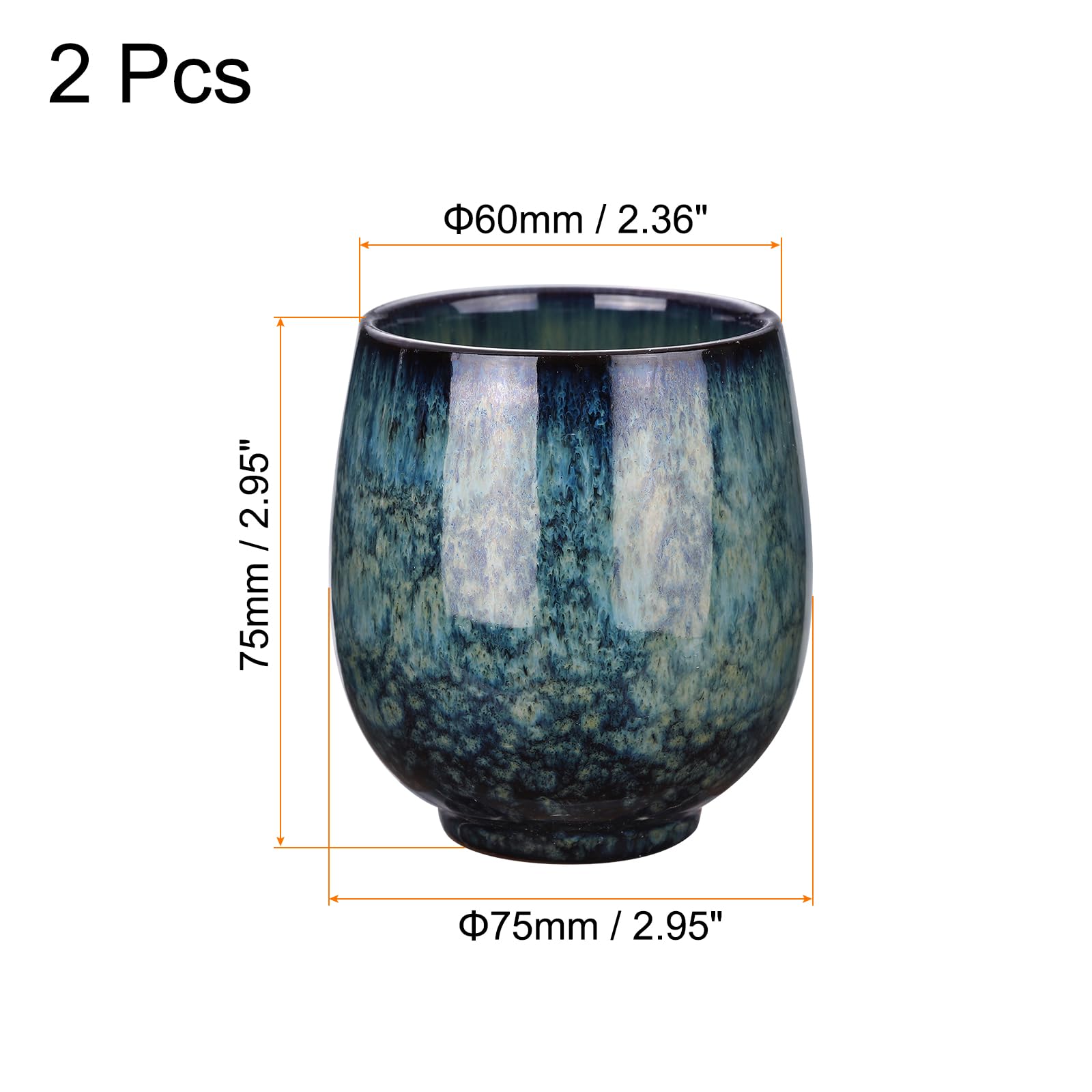 sourcing map 2 tazze da tè in ceramica cinese da 153,4 g, set da tè tradizionale gong fu, giapponese, senza manico, piccola tazza da tè per tè, caffè, vino, bevande, blu zaffiro