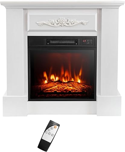 S AFSTAR Chimenea eléctrica con chimenea, calentador de chimenea de 1400 W y 32 pulgadas con control remoto, temporizador de 6 horas, efecto de