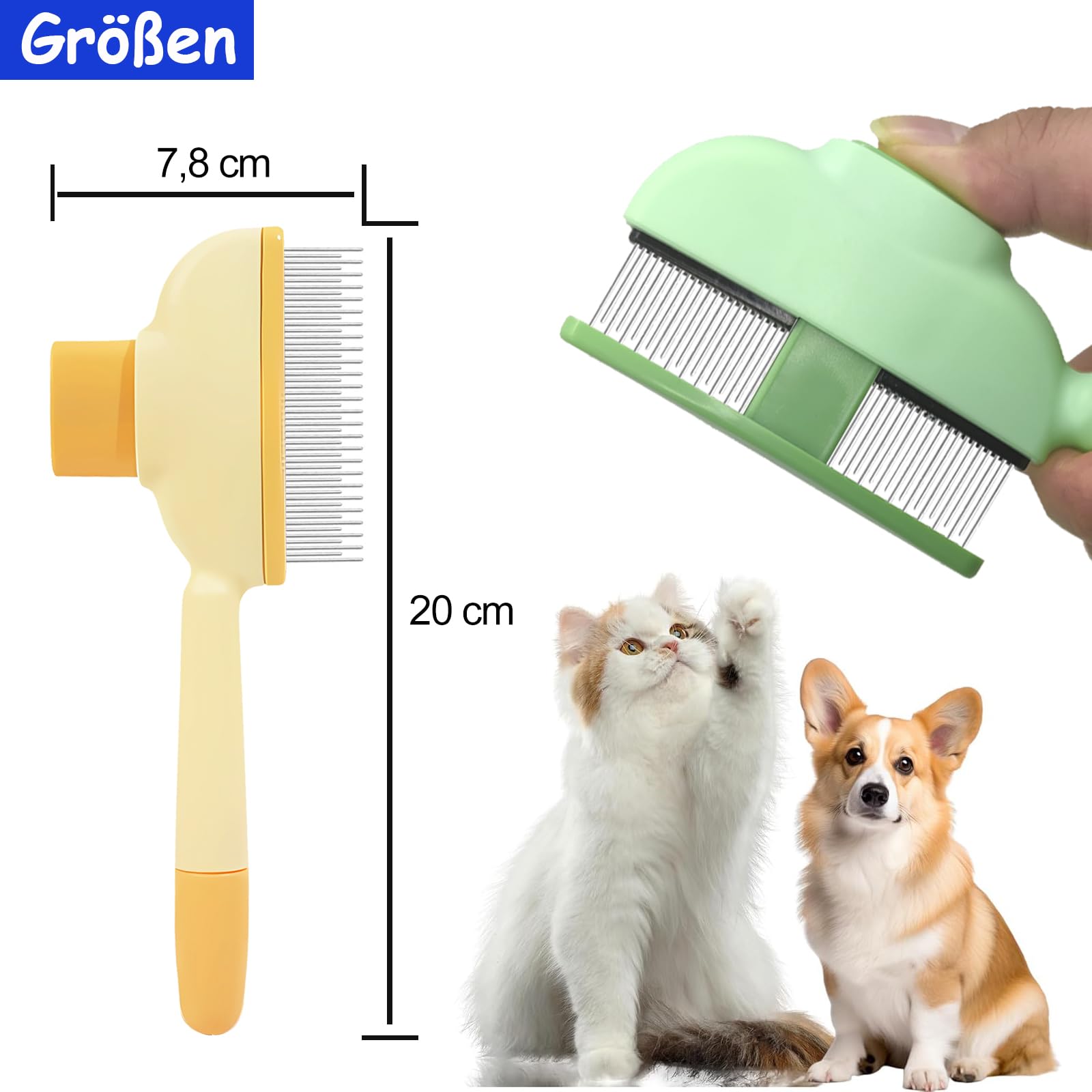 FOSER Flea Comb Set for Dogs and Cats Self Cleaning Lice Comb (2pcs-Green+Yellow), 2 Pieces - Green + Yellow - Image 2
