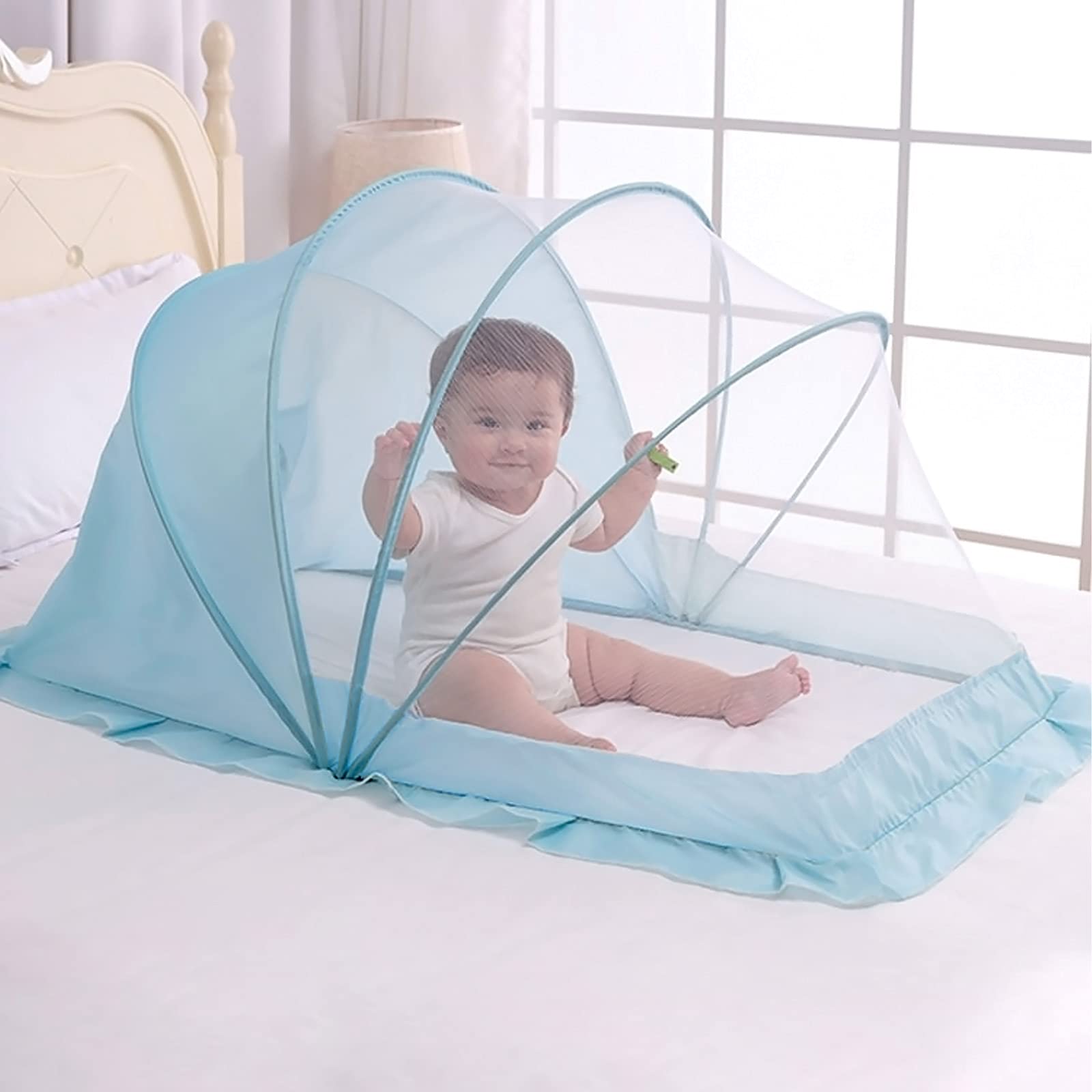 SONARIN Zanzariere per Neonati,Zanzariera Pieghevole Senza Fondo per Bambini 0-5 Anni,Zanzariera Portatile Traspirante per Lettino per Camera da Letto Familiare Viaggio All'aperto 100CM*56CM*60CM(Blu)