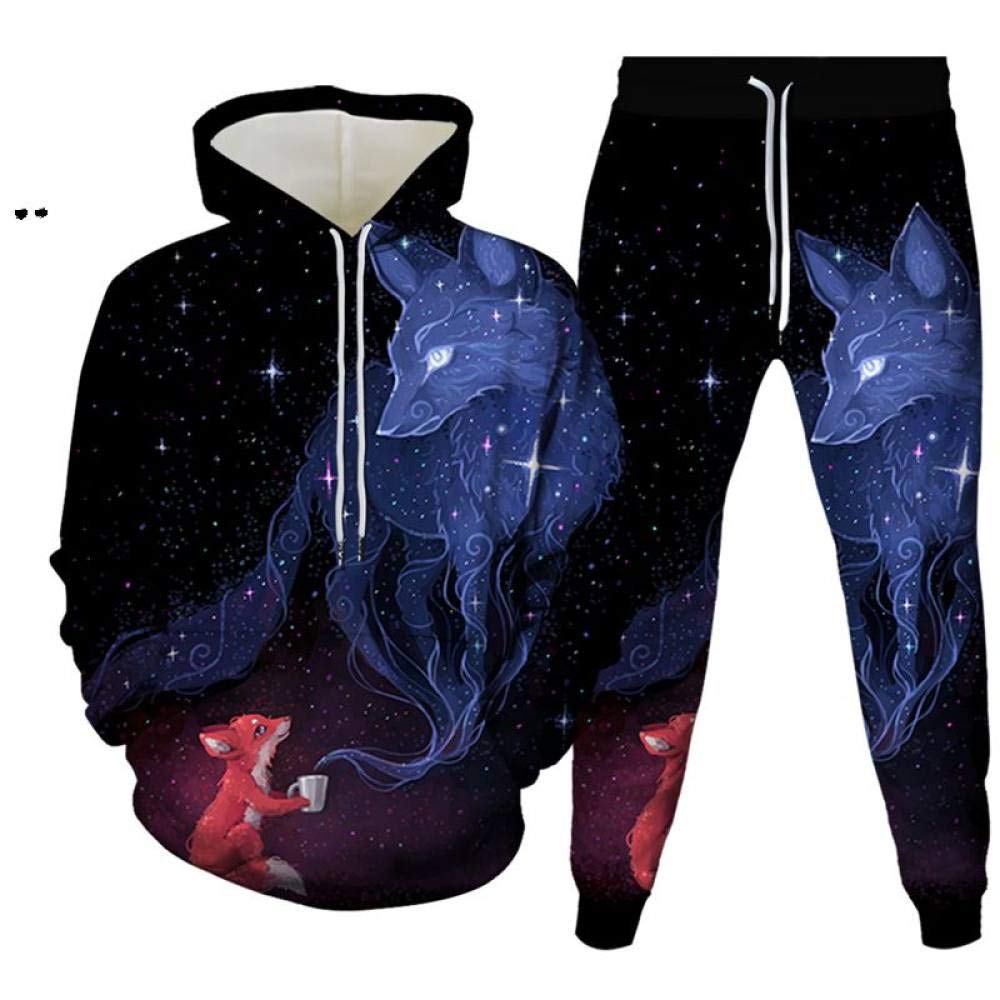 Unisex 3D Printed Hoodie Set,Long Sleeve Hooded Sweatshirt Funny Starry Dream Fox Animal Print Drawstring Pullover Joggers Pants Casual Breathable Streetwear Suit For Yoga Jogging Indoor Outdoor